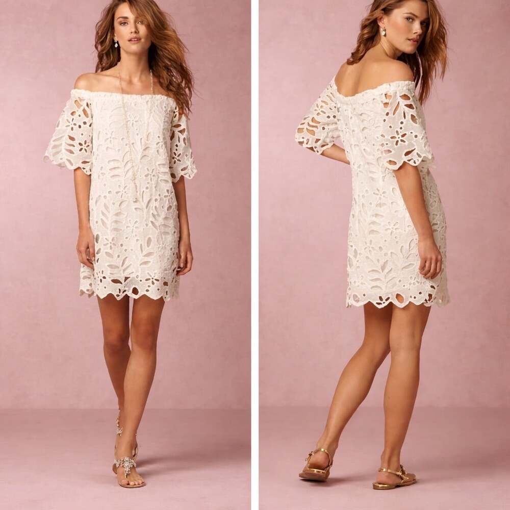 Anthropologie Yoana Baraschi White Eyelet Off Shoulder Dress Boho Lace Small